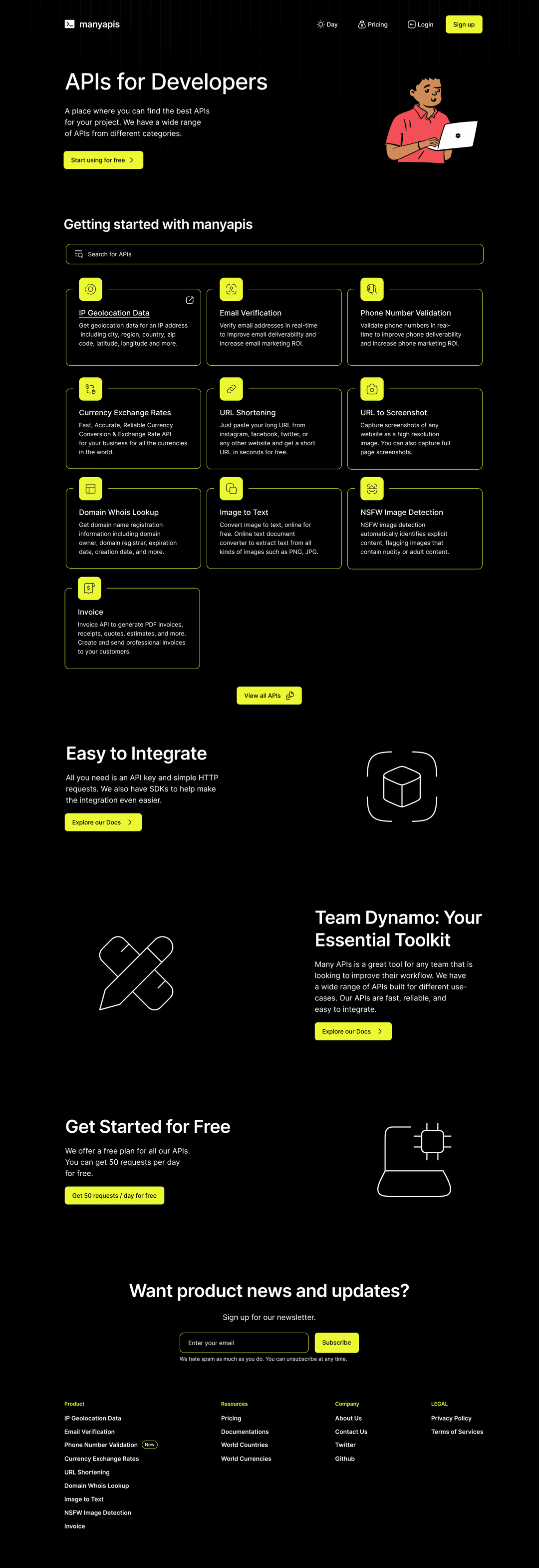 ManyAPIs Redesigned page
